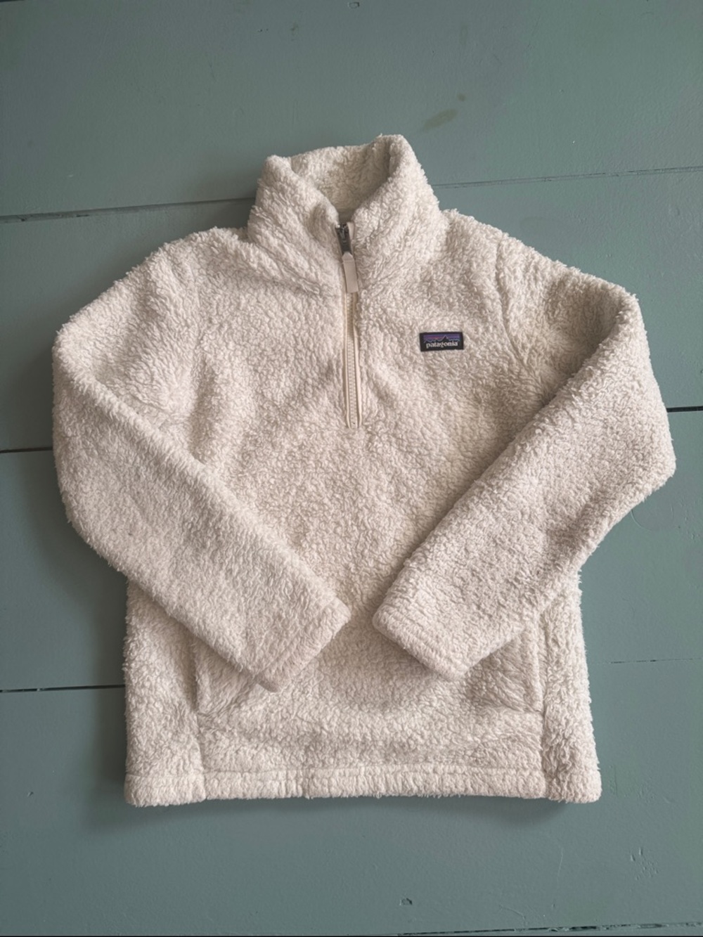 Patagonia Off-White Sherpa Half-Zip Fleece Pullover sweater size medium 10